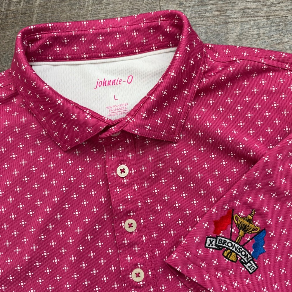 johnnie-O PREP-FORMANCE Golf Polo Shirt Size Large Pink Geometric Bronson 2020